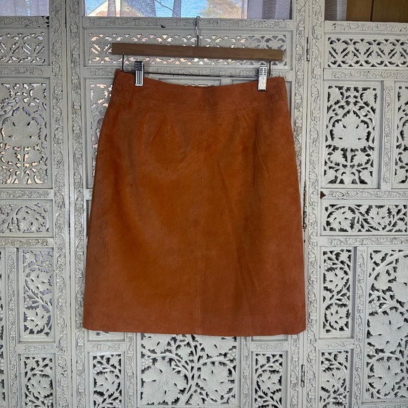 Vintage Retro Orange Tiered Suede Leather Knee Length Wrap Skirt Sz Small - Picture 6 of 9